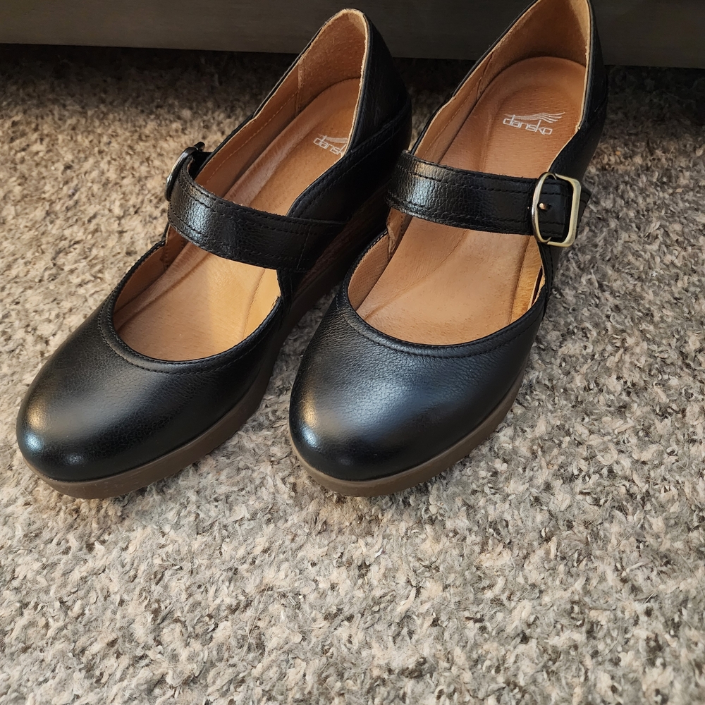Dansko Black Mary Jane Wedge Pumps